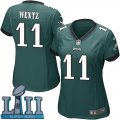 Nike Philadelphia Eagles #11 Carson Wentz Green Wo 2018 Super Bowl LII Game Jersey