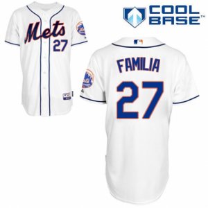 Mens Majestic New York Mets #27 Jeurys Familia Authentic White Alternate Cool Base MLB Jersey