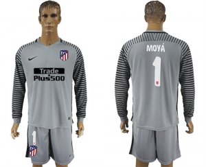 2017-18 Atletico Madrid 1 MOYA Gray Long Sleeve Goalkeeper Soccer Jersey