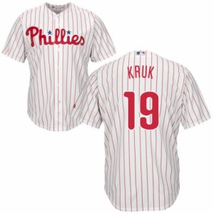 Men\'s Majestic Philadelphia Phillies #19 John Kruk Authentic White Red Strip Home Cool Base MLB Jersey