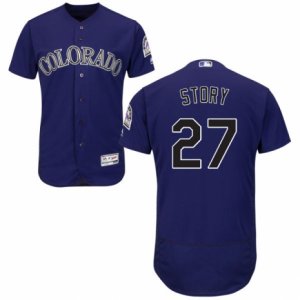 Men\'s Majestic Colorado Rockies #27 Trevor Story Purple Flexbase Authentic Collection MLB Jersey