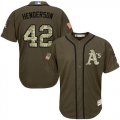 Oakland Athletics #42 Rivkey Henderson Green Salute to Service Stitched Baseball Jersey