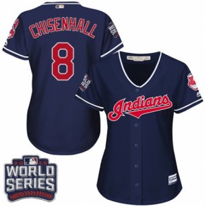 Womens Majestic Cleveland Indians #8 Lonnie Chisenhall Authentic Navy Blue Alternate 1 2016 World Series Bound Cool Base MLB Jersey