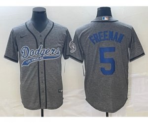 Men\'s Los Angeles Dodgers #5 Freddie Freeman Grey Gridiron Cool Base Stitched Baseball Jersey