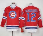 Men Chicago Cubs #12 Kyle Schwarber Red Long Sleeve Stitched Baseball Jersey