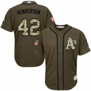 Men\'s Majestic Oakland Athletics #42 Dave Henderson Authentic Green Salute to Service MLB Jersey