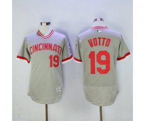 Men Cincinnati Reds #19 Joey Votto Majestic Grey Flexbase Authentic Cooperstown Player Jersey