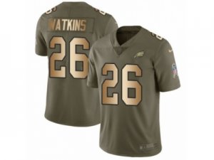 Men Nike Philadelphia Eagles #26 Jaylen Watkins Limited Olive Gold 2017 Salute to Service NFL Jersey