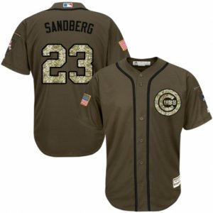 Men\'s Majestic Chicago Cubs #23 Ryne Sandberg Replica Green Salute to Service MLB Jersey