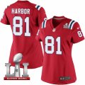 Womens Nike New England Patriots #81 Clay Harbor Elite Red Alternate Super Bowl LI 51 NFL Jersey