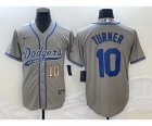 Men's Los Angeles Dodgers #10 Justin Turner Number Grey Cool Base Stitched Baseball Jersey