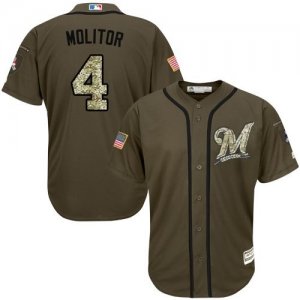 Men Milwaukee Brewers #4 Paul Molitor Green Salute to Service Stitched Baseball Jersey