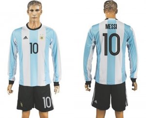 Argentina #10 Messi Home Long Sleeves Soccer Country Jersey