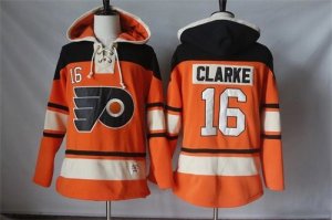 Mens Philadelphia Flyers #16 Bobby Clarke Orange Sawyer Hooded Sweatshirt Stitched NHL Jersey