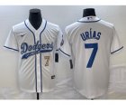 Men's Los Angeles Dodgers #7 Julio Urias Number White Cool Base Stitched Baseball Jersey