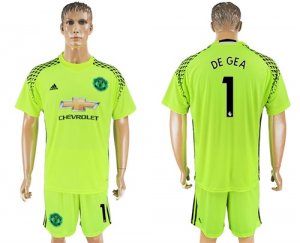 2017-18 Manchester United 1 DE GEA Fluorescent Green Goalkeeper Soccer Jersey