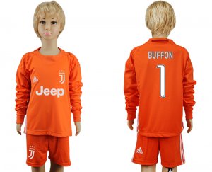 2017-18 Juventus 1 BUFFON Orange Youth Goalkeeper Long Sleeve Soccer Jersey