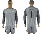 Brazil #1 Alisson Grey Goalkeeper Long Sleeves Soccer Country Jersey