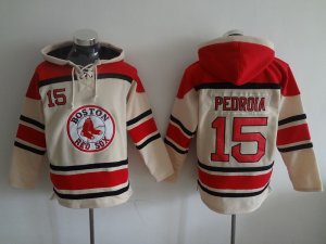MLB Boston Red Sox #15 Dustin Pedroia Cream Hooded Sweatshirt Jersey