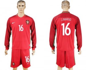 Portugal #16 J.Mario Home Long Sleeves Soccer Country Jersey