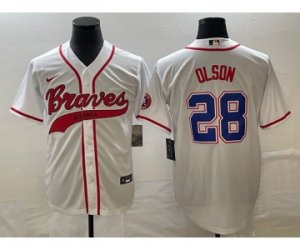 Men\'s Atlanta Braves #28 Matt Olson White Cool Base Stitched Baseball Jersey