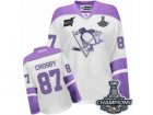 Womens Reebok Pittsburgh Penguins #87 Sidney Crosby Premier White Purple Thanksgiving Edition 2017 Stanley Cup Champions NHL Jersey