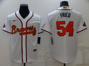 Braves #54 Max Fried White 2022 Gold Program Nike Cool Base Jersey