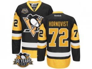 Men\'s Reebok Pittsburgh Penguins #72 Patric Hornqvist Authentic Black Gold Third 50th Anniversary Patch NHL Jersey