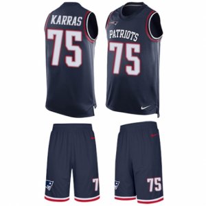 Mens Nike New England Patriots #75 Ted Karras Limited Navy Blue Tank Top Suit NFL Jersey