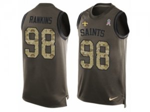 Mens Nike New Orleans Saints #98 Sheldon Rankins Limited Green Salute to Service Tank Top NFL Jersey