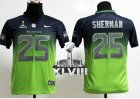Nike Seattle Seahawks #25 Richard Sherman Steel Blue-Green Super Bowl XLVIII Youth Stitched NFL Elite Fadeaway Fashion Jersey