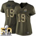 Women Nike Panthers #19 Ted Ginn Jr Green Super Bowl 50 Stitched Salute to Service Jersey