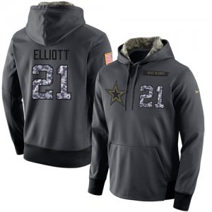 NFL Mens Nike Dallas Cowboys #21 Ezekiel Elliott Stitched Black Anthracite Salute to Service Player Performance Hoodie