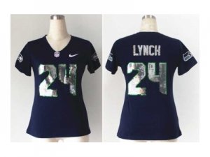 Nike women seattle seahawks #24 marshawn lynch blue jerseys[Handwork Sequin lettering Fashion]