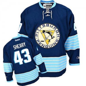 Mens Reebok Pittsburgh Penguins #43 Conor Sheary Premier Navy Blue Third Vintage NHL Jersey