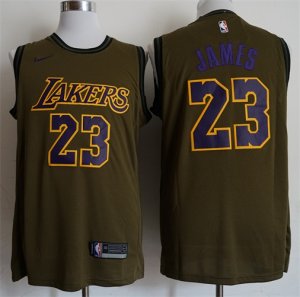 Lakers #23 Lebron James Olive Nike Swingman Jersey