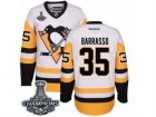 Mens Reebok Pittsburgh Penguins #35 Tom Barrasso Premier White Away 2017 Stanley Cup Champions NHL Jersey