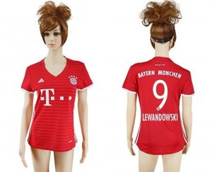 Womens Bayern Munchen #9 Lewandowski Home Soccer Club Jersey