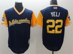 Men Milwaukee Brewers #22 Yelich Yeli Christian 2018 Players Weekend