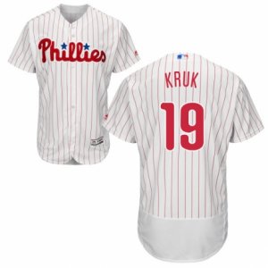 Men\'s Majestic Philadelphia Phillies #19 John Kruk White Red Strip Flexbase Authentic Collection MLB Jersey