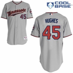 Men\'s Majestic Minnesota Twins #45 Phil Hughes Replica Grey Road Cool Base MLB Jersey