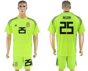 Spain 25 REINA Fluorescent Green Goalkeeper 2018 FIFA World Cup Soccer Jersey