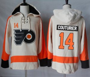 Mens Philadelphia Flyers #14 Sean Couturier Cream Sawyer Hooded Sweatshirt Stitched NHL Jersey