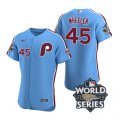Phillies #45 Zack Wheeler Blue Nike 2022 World Series Flexbase Jersey
