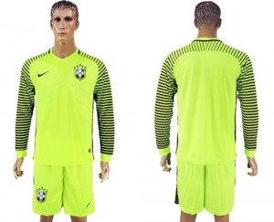 Brazil Blank Green Long Sleeves Goalkeeper Soccer Country Jersey