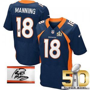 Nike Denver Broncos #18 Peyton Manning Navy Blue Alternate Super Bowl 50 Men Stitched NFL Elite Autographed Jersey