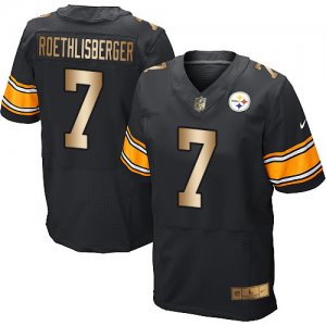 Nike Pittsburgh Steelers #7 Ben Roethlisberger Black Team Color Mens Stitched NFL Elite Gold Jersey