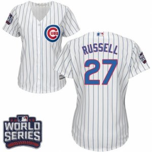 Women\'s Majestic Chicago Cubs #27 Addison Russell Authentic White Home 2016 World Series Bound Cool Base MLB Jersey