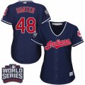 Womens Majestic Cleveland Indians #48 Tommy Hunter Authentic Navy Blue Alternate 1 2016 World Series Bound Cool Base MLB Jersey