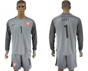 Holland #1 Zoet Grey Goalkeeper Long Sleeves Soccer Country Jersey